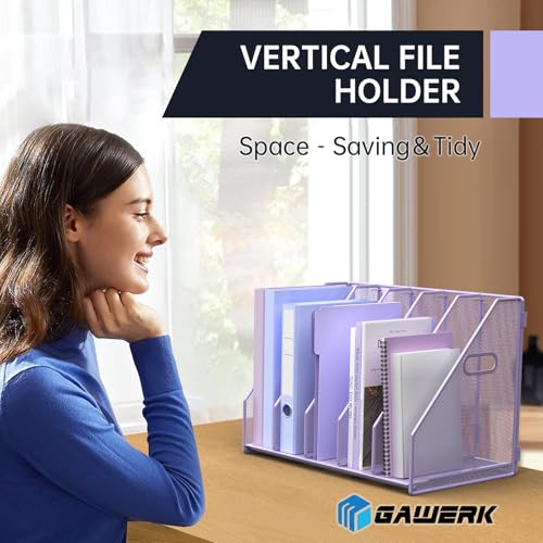 MINDEPOT Purple Desk File Organizer with 5 Vertical Compartments for Office