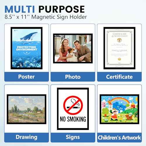 25 Pack Magnetic Sign Holder, 8.5in x 11in Self Adhesive Wall Mount Magnetic Document Holder, Magnetism Border Sign Holder with Transparent PVC Front Cover