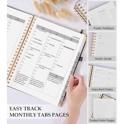 Academic Planner 2025-2026, Weekly and Monthly Calendar Planner from July 2025 - June 2026, 8.5" x 11" Hardcover Leather Hourly Appointment Book with Tabs, Spiral Daily Planners for College School Teacher Student, Black