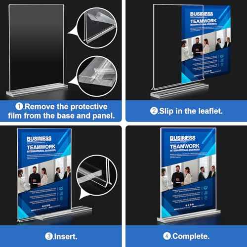 Acrylic Sign Holder 8.5 x 11,10 Pack Clear Sign Holder Double Sided Table Menu Vertical Desktop Display Stand Paper Flyer Holder Tabletop Sign Holder Suitable for Restaurants, Office, Store, Hotels