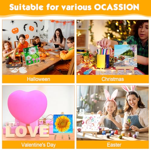 Mimorou 32 Pack 6 x 6 Inch Mini Canvases with Easel Sets Operation Christmas Items Gifts for Painting Small Art Stretched Canvases Panels Pack with Wood Display Easel for Kids Classroom Crafts