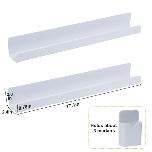 YAMMI 2 Pack Magnetic Book Shelf for Whiteboard Classroom - Upgraded Version Magnetic Shelf for Organizing Books on Whiteboards - Includes 1 Pack Magnetic Pen Case (White)