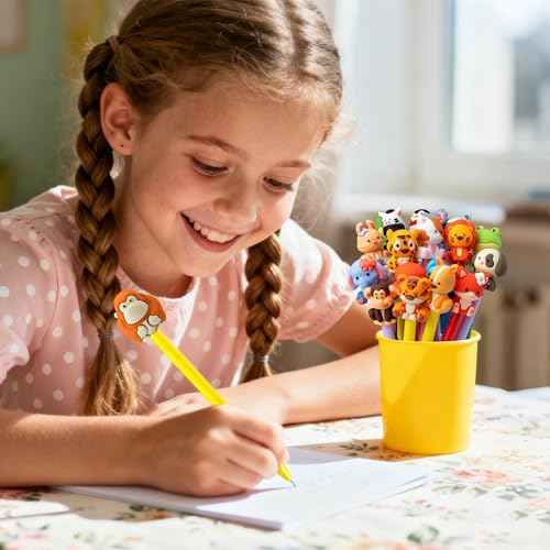 Cute Safari Animals Cartoon Gel Black Ink Pens,Random Kawaii Writing Pens,Assorted Styles Pens for School Office Home Student Kids Present (24)