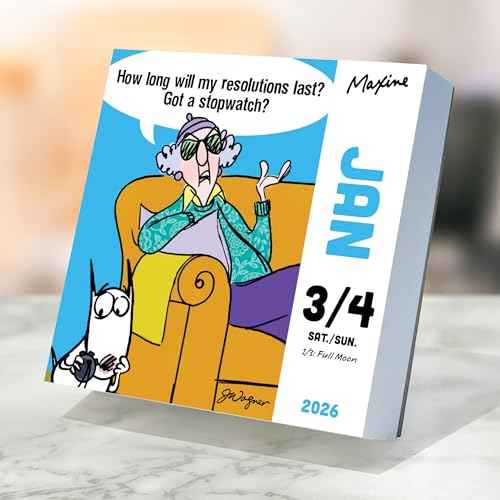 TF Publishing 2026 Maxine Daily Desktop Calendar - Home and Office Organization - Small Desk Calendar 2026 with Full-Color Tear-Off Pages and Standing Cardboard Easel - 5.25in x 5.25in