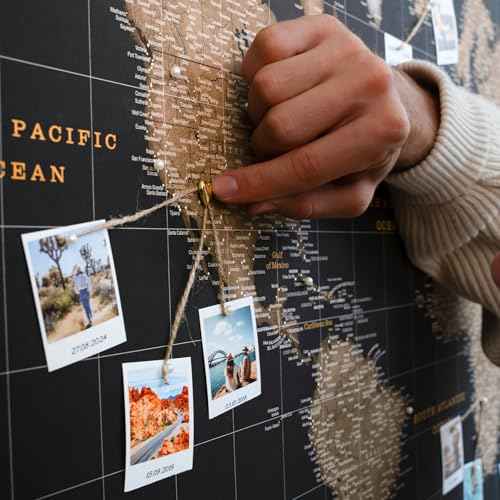 Canvas World Map with Cork Pin Board - English Lettering - Decorative Wall Decoration for All Rooms - Canvas Pictures with World Map Motif (70x50 cm, Pattern 6)