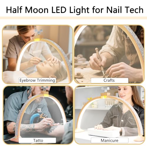 Nail Light for Desk,Half Moon Light LED for Tech Nail Desk Lamp with Phone Stand Foldable Adjustable Dimmable Half Moon Lamp for Lash Beauty Tattoos Crafts