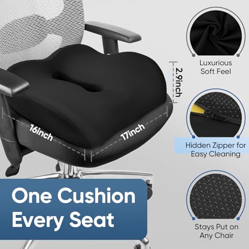 Large Donut Seat Cushion for Office Chair with Supportive Memory Foam, Pressure Relief Chair Pad with Long Center Hole for Tailbone, Hemorrhoid, Sciatica, Postpartum Recovery, Car & Home Use
