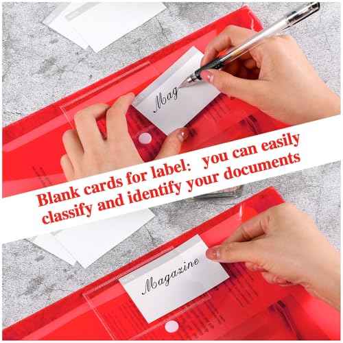 Lincia Plastic Envelopes A4 Size Poly Envelopes File Folders Work Document Holder Office Paper Plastic File Organizer with Label Pocket Snap Button Home Bag for School (Clear Red,48 Pcs)