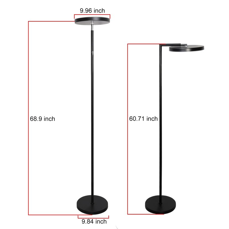 Anrotix 90-Degree Foldable LED Torchiere Floor Lamp, Super Bright 30W 3000LM, Remote Control with Stepless Dimming & Color Temperature Adjustable, Standing Lamp for Living Room, Bedroom, Office Black