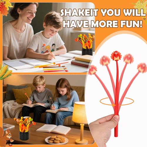 50 PCS Thanksgiving Stress Relief Bobblehead Pens Kawaii Maple Leaves Pumpkins Scarecrows Turkeys Shape Pens Fun Cute Pen for kids Fidget Pen for Classroom Prizes, School, Office Supplies