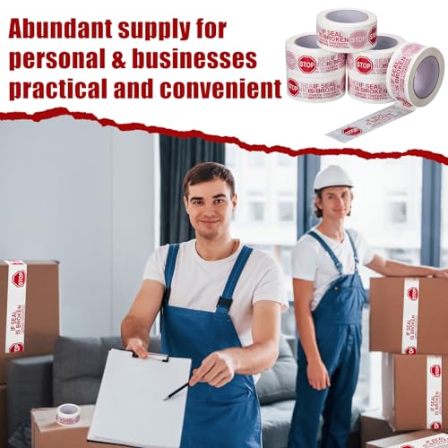 Nezyo 10 Rolls Security Tamper Proof Tape 2 Inch x 110 Yards x 2 Mil Stop Sign Sealing Tape Pre Printed If Seal is Broken Check Contents Before Accepting for Moving Heavy Duty Packing (White)