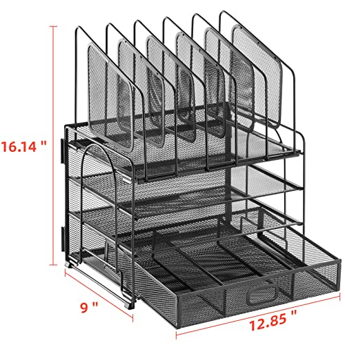 Marbrasse Black 4-Tier Mesh Desk Organizer with Drawers & Pen Holders