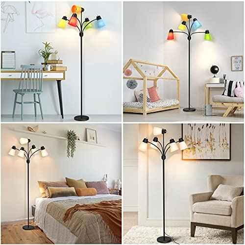 FOLKSMATE LED Floor Lamp, Medusa Multi Head Modern Tall, Rustic Adjustable Gooseneck Reading Standing Light for Living/Kids Room, Bedroom, Black
