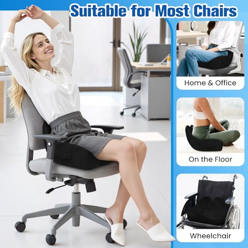 DailyCuddles Large Black Memory Foam Seat Cushion with Rabbit Ear Edges, Office Chair Pad