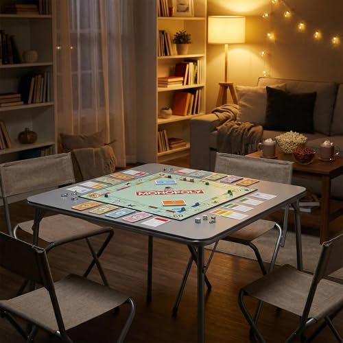 FurnitureR 34-Inch Square Folding Card Table with PVC Top & Metal Frame, Grey