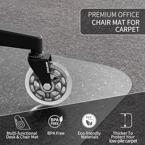 WASJOYE 48" x 60" Office Chair Mat for Carpet, Transparent Chair Mat with Non-Slip Rivets Carpet Protection for Computer Chair and Office Chair