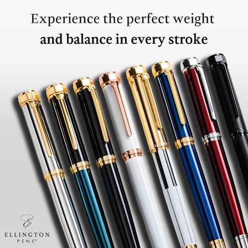 Ellington Pen Luxury Fountain Pen Set - Fountain Pens For Writing - Smooth Medium Nib - Includes Refillable Ink Converter, 3 Ink Cartridges, Gift Box - Calligraphy, Journaling, Sketching (The Stealth)