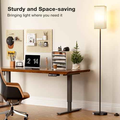 Ambimall Floor Lamps for Living Room & Remote Control, 9W Stepless Dimmable Bulb, Foot Switch, 64'' Tall Standing Lamp, Beige Lampshade(Black)