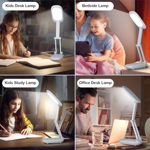 Akejrym White Rechargeable LED Desk Lamp - Foldable, Dimmable Office & Home Light