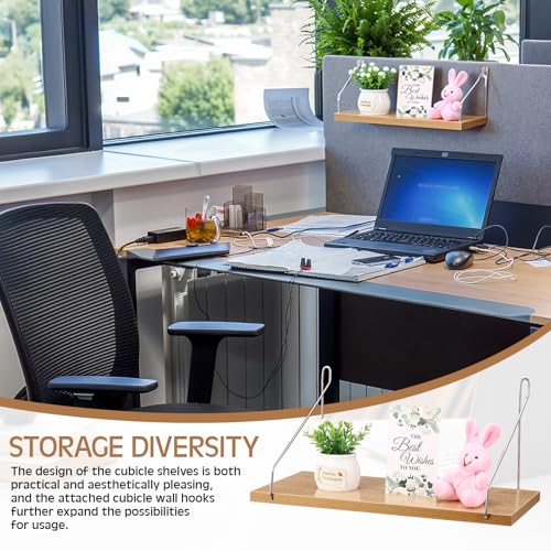 2 Pack Wooden Wall Shelf with Metal Hooks for Cubicle Office Storage - Quzzil