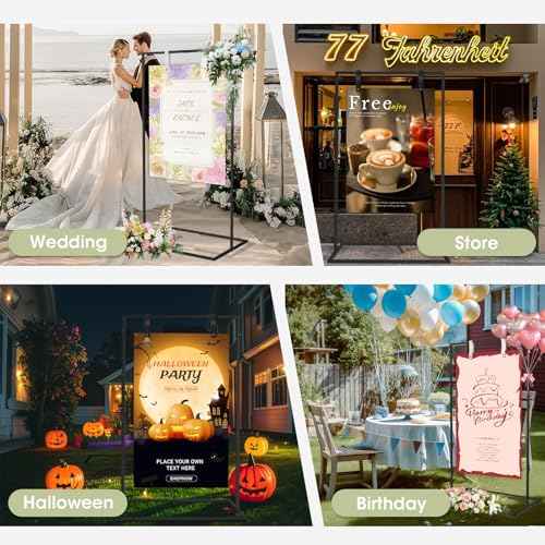 Wedding Welcome Sign Stand, Welcome to Our Wedding Sign Holder with Leather Hanging Strap,50"x30"x 20"Heavy Duty Easel Stand for Sign Suitable for Wedding, Birthday, Halloween, (Black)