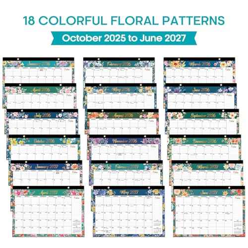 Desk Calendar 2026, 21 Months Calendar Runs from October 2025 to June 2027 - Large 17" x 12" Desktop/Wall Monthly Calendar for Home School, or Office - Floral