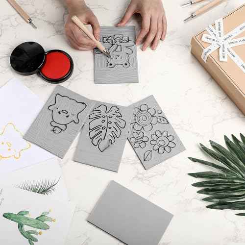Frienda 30 Pack 4"x6" Rubber Carving Blocks Rubber Stamp Carving Linoleum Blocks for Printmaking, Printing, DIY Craft Project Soft Stamp for Beginners and Professional(Grey)