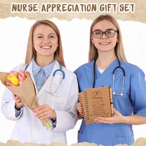Nurse Appreciation Gifts Bulk Christmas Gift Nurse Week Gifts Thank You Notebooks and Bamboo Pens Inspirational Spiral Notebook with Sticky Note for Medical Assistant Coworkers(30 Sets)