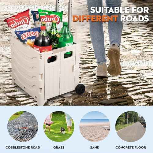 Collapsible Rolling Carts with 2 Wheels, Shopping Cart for Grocery, Office, and Classroom Use, Foldable Design with Durable Wheels, Supports up to 66 lbs, Grey