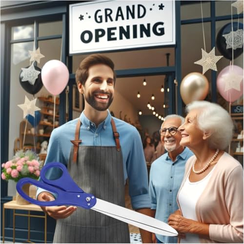 Grand Opening Ceremony Kit ? 25 Inch Giant Blue Scissors for Ribbon Cutting and Blue Satin Ribbon for Inaugurations Special Events
