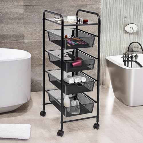 3-Drawer Storage Cart with Wheels, Multi-Purpose, Black, Steel