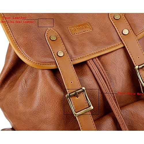 Vegan Leather 15.6 inch Laptop Backpack Hiking Camping Backpack Satchel Bookbag Travel Business Backpack CN-01 (Brown)