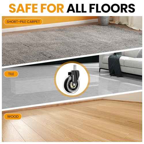 3-Inch Heavy Duty Office Chair Wheels, Load Capacity 660LBS(300kg), Stem Size 7/16¡±-7/8¡±, Not for 1KEA Chairs, Set of 5, Silent & Wear-Resistant, Clear CPU Material, for Hardwood Carpet Tile Cement