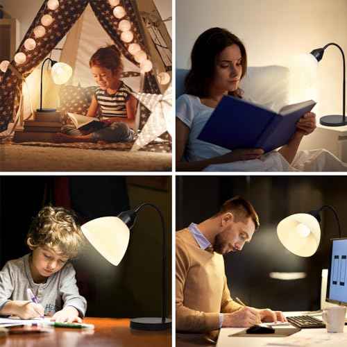 2 Pack LED Desk Lamp for Home Office, 3 Levels Dimmable Reading Light, Flexible Gooseneck Table Lamp for Bedside Office, Rotary Switch Control, Desk Lamp for College Dorm Study, Bulb Included, Black