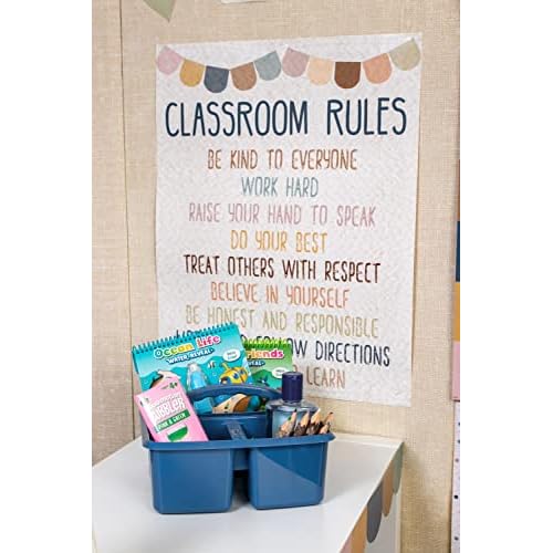 Teacher Created Resources Slate Blue Portable Plastic Storage Caddy 6-Pack for Classrooms, Kids Room, and Office Organization, 3 Compartments