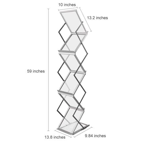HUAZI Foldable Aluminum Magazine Rack, Portable Pop-up Display Stand, 6 Pockets, A4 Size, for Trade Shows, Office, Retail Store