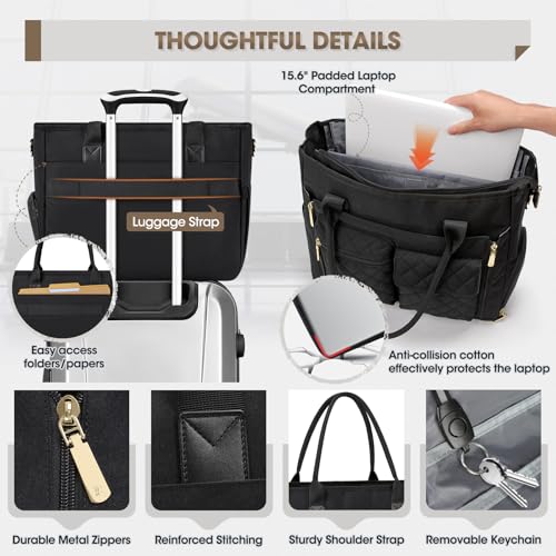 RAINSMORE Teacher Tote Bag with Insulated Lunch Compartment 15.6 inch Laptop Bag for Women Lightweight Work Bags Nurse Bags