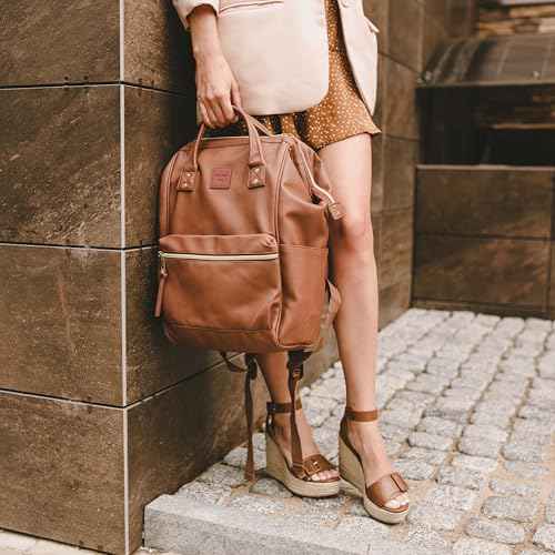 Kah&Kee Leather Backpack for Women and Men 15-inch Laptop Bag | Teacher Professional, Diaper Bag Backpack, Ideal for Work, School, Nurse, College & Travel (Brown, Medium)
