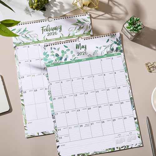 2026 Calendar - 2026 Wall Calendar, 12 Monthly Wall Calendar 2026 from January 2026 - December 2026, 12" x 17", Twin-Wire Binding + Hanging Hook + Ruled Blocks + Thick Paper with Julian Dates - Floral