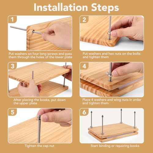 MAKEASY Book Binding Kits with Book Press (11.6x7.8in), DIY Bookbinding Kit with Waxed Thread, Needles, Bone Folder, Scissors & Bookbinding Supplies for Beginners & Professionals