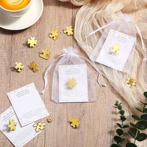 100 Sets Employee Appreciation Gifts Bulk Puzzle Piece Lapel Pins Thank You Cards Organza Bags for Team Appreciation Building Recognition Gifts for Office Soccer Baseball Team (Classic)