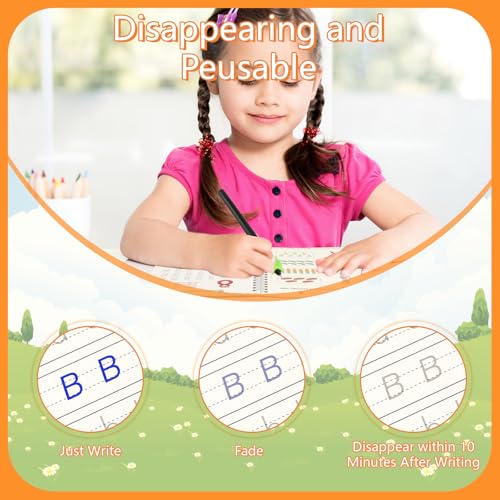 PEASUG Grooved Writing Books for Kids 3-5, Magic Grooved Writing Practice for Kids, Reusable Grooved Handwriting Workbooks Practice for Kids Learn to Write, Children's Magic Copybooks 4 Pack