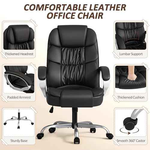 Homall Office Chair High Back Computer Desk Chair, PU Leather Adjustable Height Modern Executive Swivel Task Chair with Padded Armrests and Lumbar Support (Black)