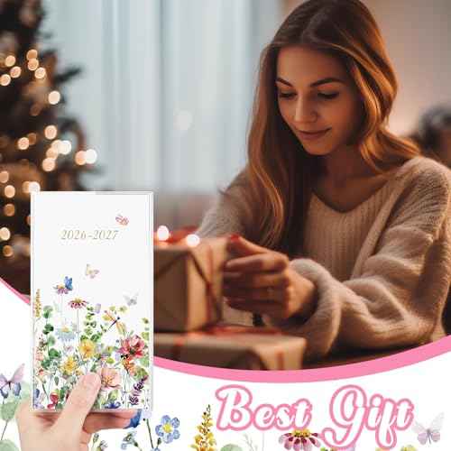 ReliThick 2026-2027 Pocket Calendar for Purse Small Monthly Planner Notebook with PVC Cover Pocket Calendar Journals Notepads Appreciation Gift for Women Mom Friends Teacher (Wildflowers)
