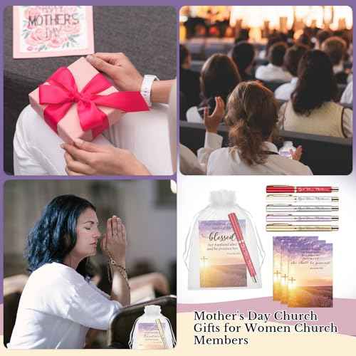Spakon 50 Sets Mother's Day Church Gifts Bible Verse Notebooks Christian Pens with Organza Bags Religious Mother's Day Gifts for Mom