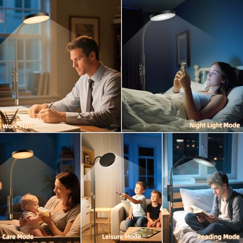 Floor Lamp, Adjustable Height Floor Lamps for Living Room Bedroom, 120 LED Super Bright Standing Lamp Remote & Touch Control Dimmable Gooseneck Tall Stand Reading Lamp for Office Craft, Black