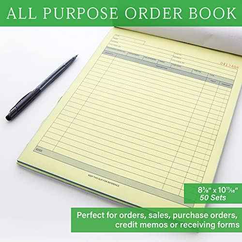 BAZIC Products All Purpose Order Book, 50 Sets 8 3/8" x 10 11/16" 2-Part Carbonless, White & Bound Wraparound Cover (50 Sets/Pk), 12-Packs