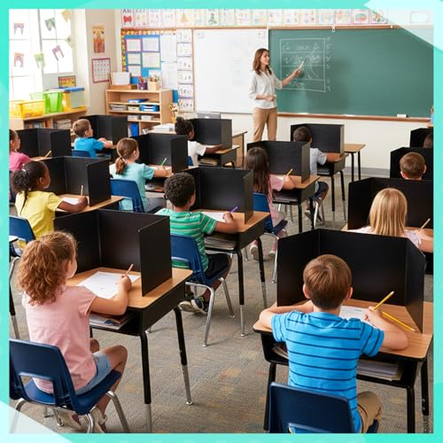 2 Pack Black Desk Dividers for Students, Waterproof Plastic Privacy Folders