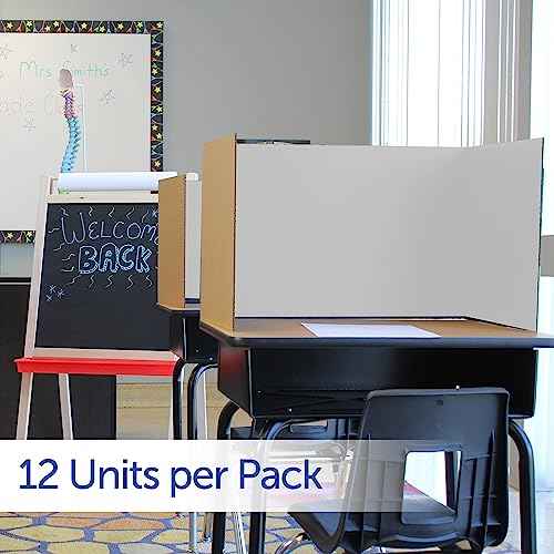 Flipside Products 18”x 48” White Study Carrels, Privacy Boards, Student Privacy and Focus Booth for The Classroom, Desk Divider Cubby for Tests, Made in USA - 12 Pack