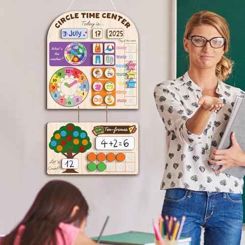 Interactive Calendar for Kids Ages 3-8, Circle Time Learning Center, Wooden Kids Calendar, Teaching Seasons, Years, Months, Days of Week, Language Skills, Preschool & Homeschool Calendars